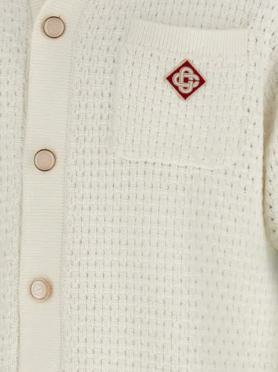 Casablanca Contrasting Trims Chest Pocket Logo-embroidered Short-sleeve Button-up Shirt In White