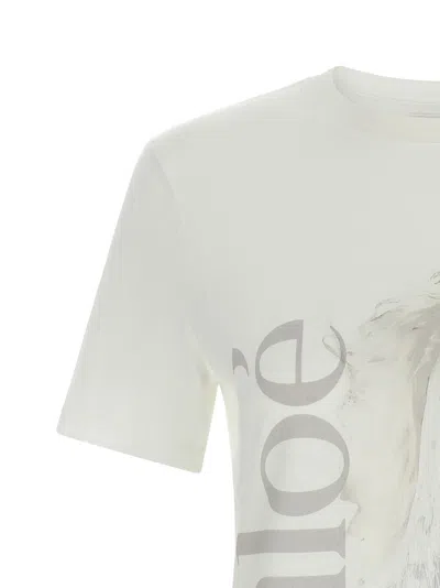 Chloé Cotton Crew Neck Graphic Short Sleeve T-shirt In White