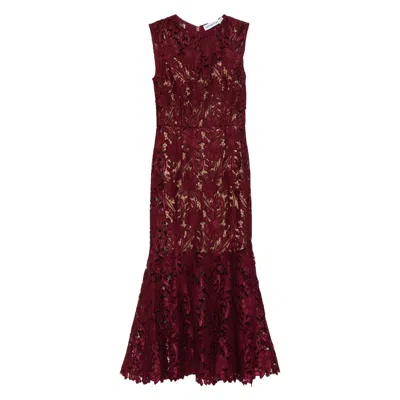 Self-portrait Fitted Guipure Lace Midi Dress With Removable Belt In Red