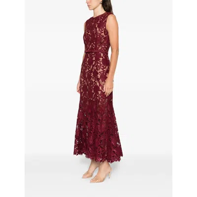 Self-portrait Fitted Guipure Lace Midi Dress With Removable Belt In Red
