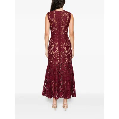 Self-portrait Fitted Guipure Lace Midi Dress With Removable Belt In Red