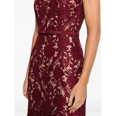 Self-portrait Fitted Guipure Lace Midi Dress With Removable Belt In Red