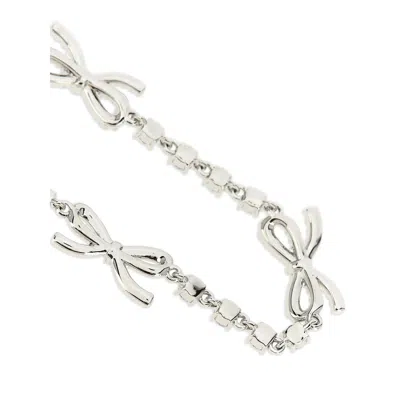 Self-portrait Silver Colored Necklace With Bows And Crystal Embellishments In Copper Woman In Gray