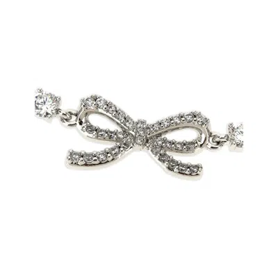 Self-portrait Silver Colored Necklace With Bows And Crystal Embellishments In Copper Woman In Gray