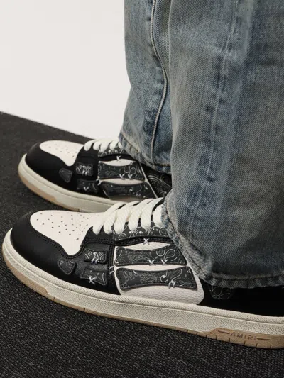 Amiri Low-top White Leather Sneakers With Contrast Detailing In Black