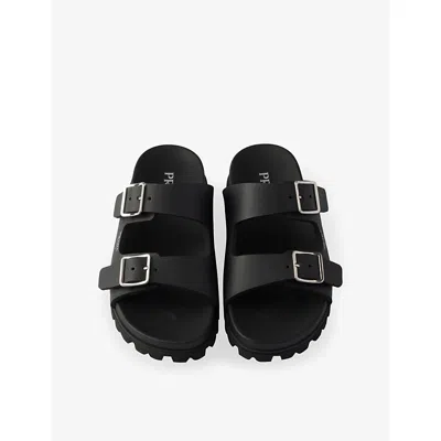 Prada Flat Sole Open Toe Leather Sandals In Black