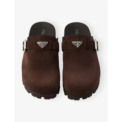 Prada Suede Mules In Brown
