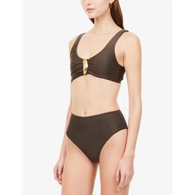 Simkhai Womens Chocolate Veyra Shell Stretch Bikini Top In Multi
