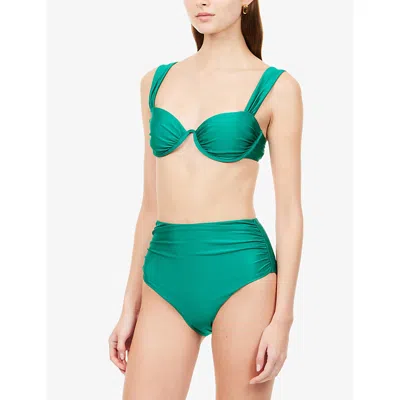 Simkhai Teya High Waisted Ruched Bikini Bottom In Green