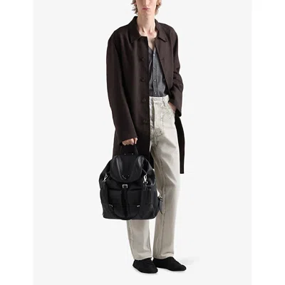 Prada Womens  Branded Leather Backpack In Black