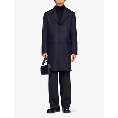 Sandro Mens  Single-breasted Notch-lapel Wool-blend Coat In Blue