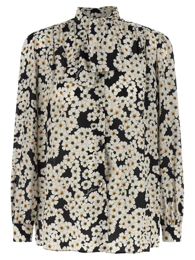 Valentino Apres Lhivier Floral Pleated Neck Shirt In Multi