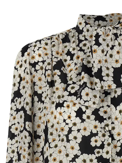 Valentino Apres Lhivier Floral Pleated Neck Shirt In Multi