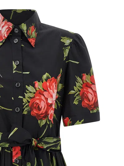 Dolce & Gabbana Belted Gathered Floral-print Cotton-poplin Midi Dress In Black