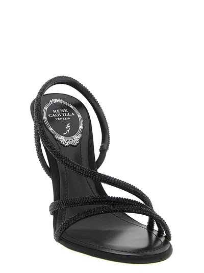 René Caovilla Erin Sandals Open Toe Textured Straps In Black