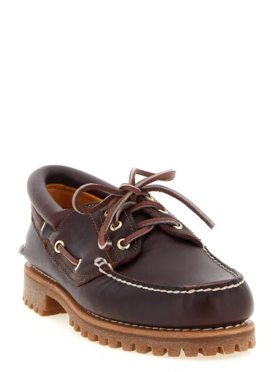 Timberland Authentic Brown Loafers With Embossed Logo On The Side In Leather Man In Burgundy