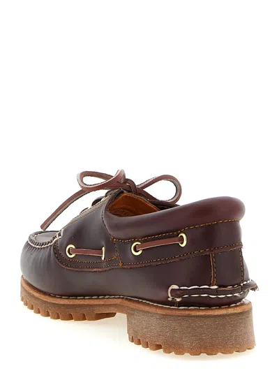 Timberland Authentic Brown Loafers With Embossed Logo On The Side In Leather Man In Burgundy