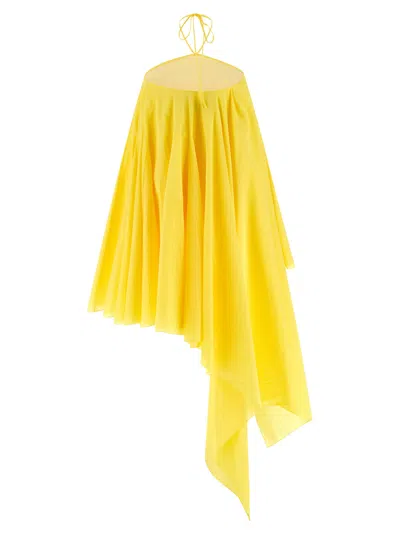 Jacquemus Courte Asymmetric Cotton-blend Crepon Halterneck Dress In Yellow