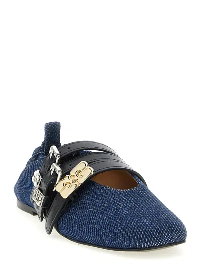 Ganni Sue Denim Ballerina Flats Dark Blue Vintage