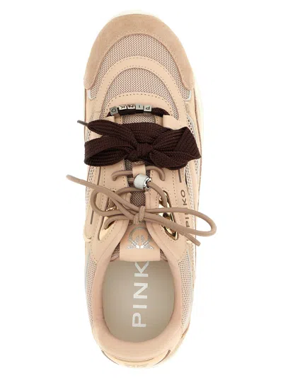 Pinko Yulia Leather And Mesh Sneakers With Two-tone Laces In Pink