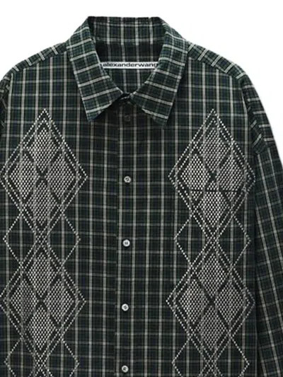 Alexander Wang Argyle Hotfix Shirt Oversized In Green