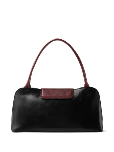 Versace Vivian Medium Two-tone Textured-leather Shoulder Bag In Black