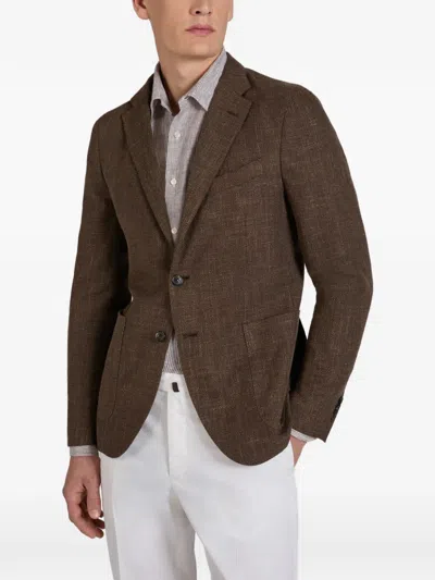 Incotex Mélange-effect Blazer In Brown