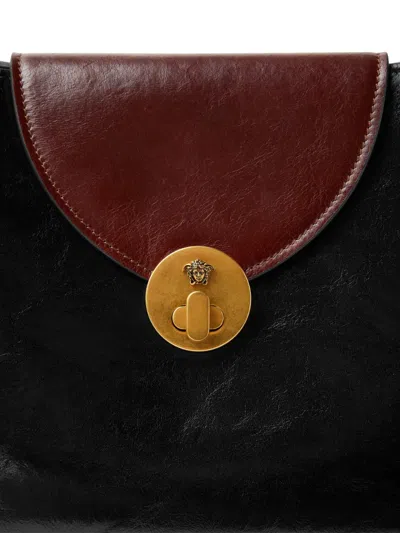 Versace Vivian Medium Two-tone Textured-leather Shoulder Bag In Black