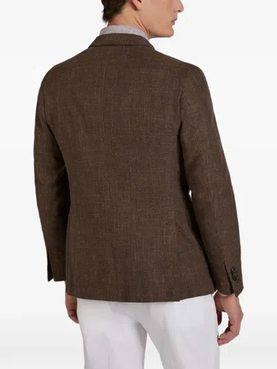 Incotex Mélange-effect Blazer In Brown