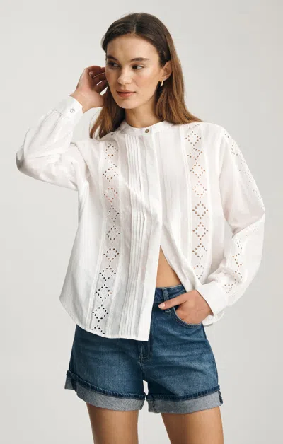 Mavi Pintuck Eyelet Shirt In White