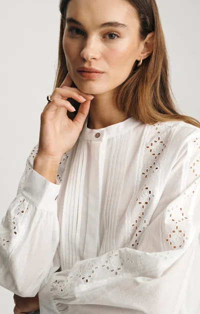 Mavi Pintuck Eyelet Shirt In White