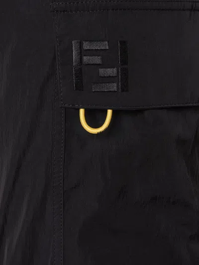 Fendi Straight Trousers Elastic Waistband Cargo Pockets In Black