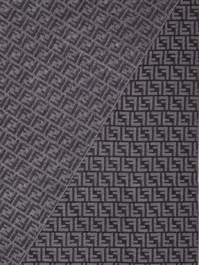 Fendi Monogram Pattern Rectangular Scarf Fringed Edges In Metallic