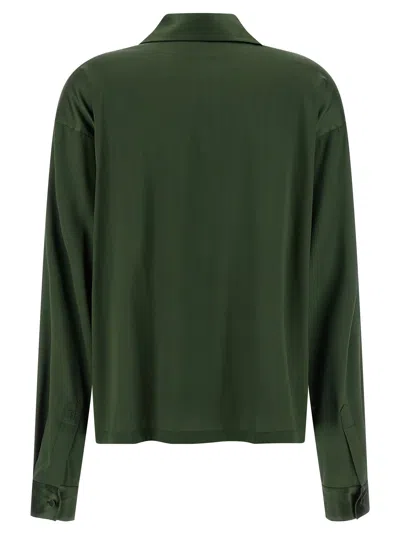 Tom Ford Stretch Silk Satin Polo With Tonal Tf Embroidered Logo Clothing In Green