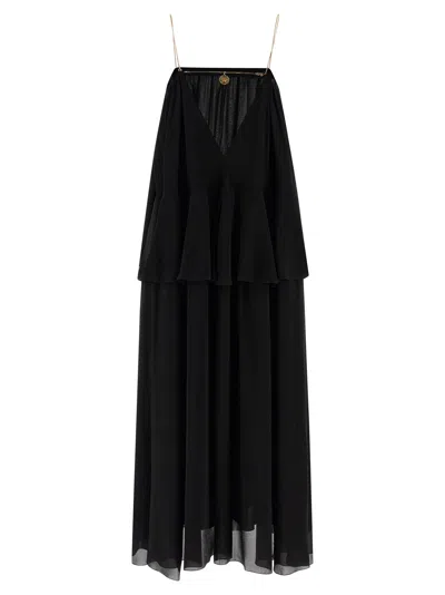 Chloé Open-back Embellished Tiered Silk-georgette Maxi Dress In Black