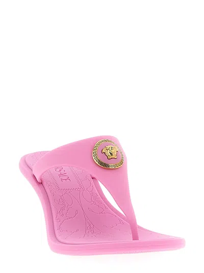 Versace Pink Alia Rubber Thong 55 Heeled Sandals In Pink