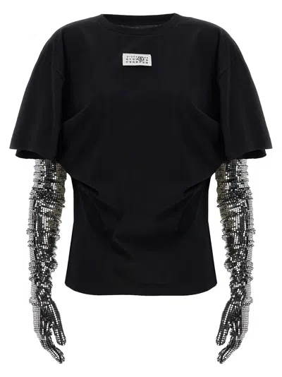 Mm6 Maison Margiela Short-sleeve Black T-shirt With Disco-style Gloves