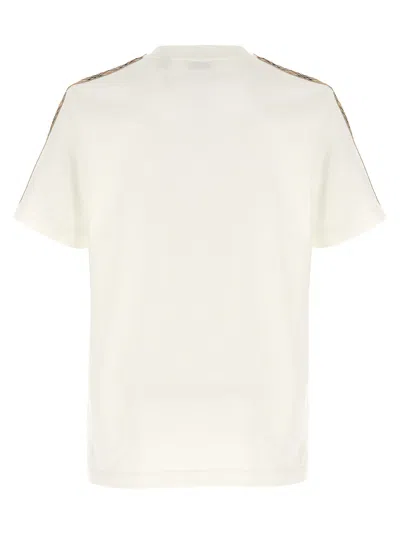 Burberry White Crewneck T-shirt With Check Motif On The Sleeve And Ekd Logo Embroidery On The Front In Cotton