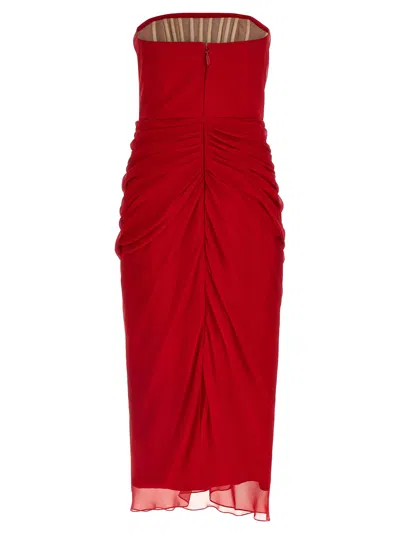 Carolina Herrera Strapless Draped Silk-chiffon Midi Dress In Red
