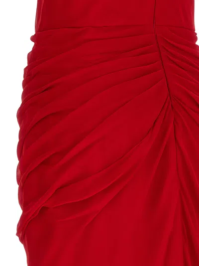 Carolina Herrera Strapless Draped Silk-chiffon Midi Dress In Red