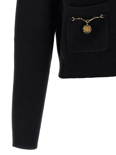 Chloé Chloe Embellished-pocket Wool And Cashmere-blend Cardigan In Black