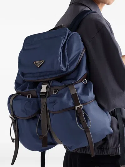 Prada Re-nylon Buckled Backpack In Blue