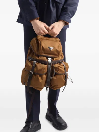 Prada Re-nylon And Leather Backpack In Brown