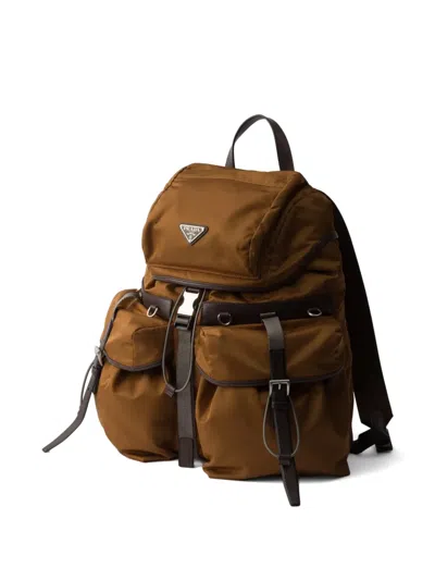 Prada Re-nylon And Leather Backpack In Brown
