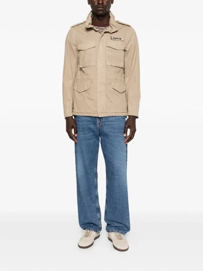 Aspesi High Collar Jacket Adjustable Cuffs Epaulettes In Neutral