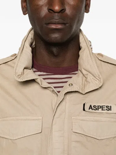 Aspesi High Collar Jacket Adjustable Cuffs Epaulettes In Neutral
