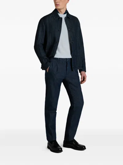 Incotex Patch-pocket Cotton Jacket In Blue