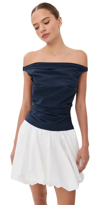 Simkhai Multicolor Salina Mini Dress With Boat Neckline And Bubble Skirt In Cotton Blend Woman In Blue