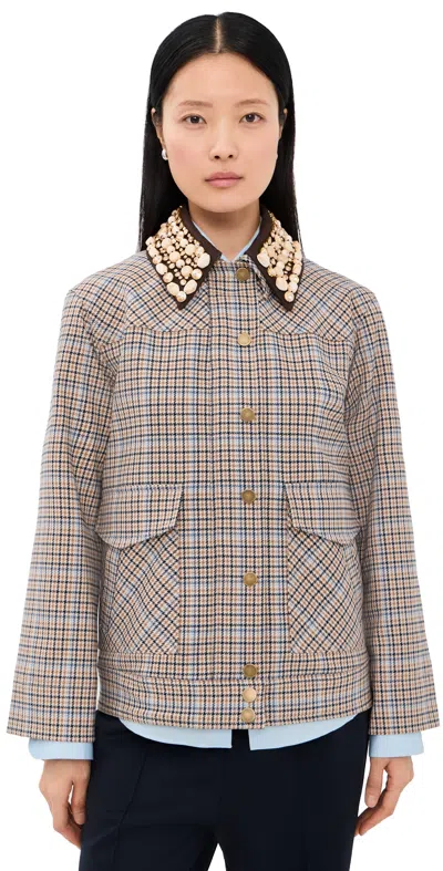 Veronica Beard Kasper Plaid-pattern Embellished-collar Jacket In Brown