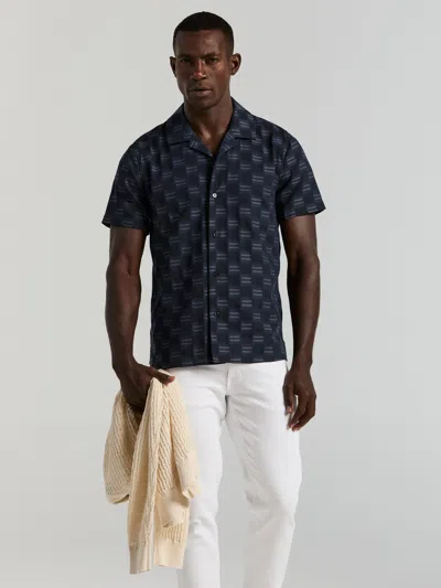 Perry Ellis Men's Camp Collar Clipped Dobby Shirt In Blue